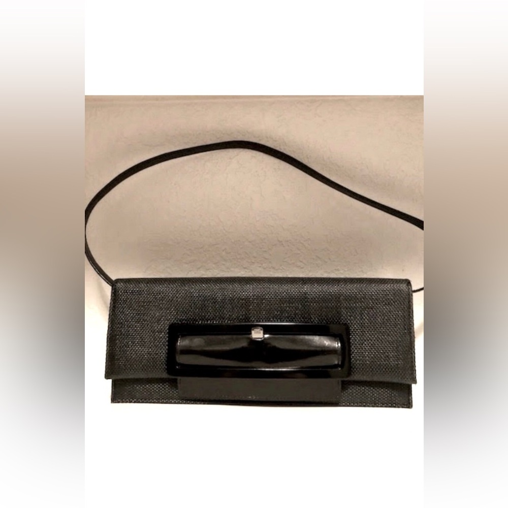 NWT ESCADA Vint Y2K Couture Black Canvas Patent Shoulder Clutch Bag MSRP $600